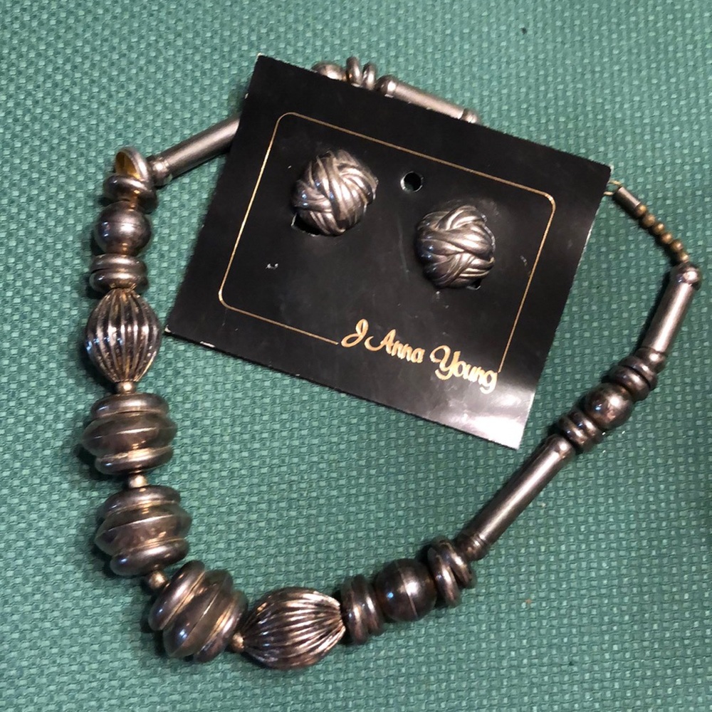 Vintage burnished silver necklace and earrings